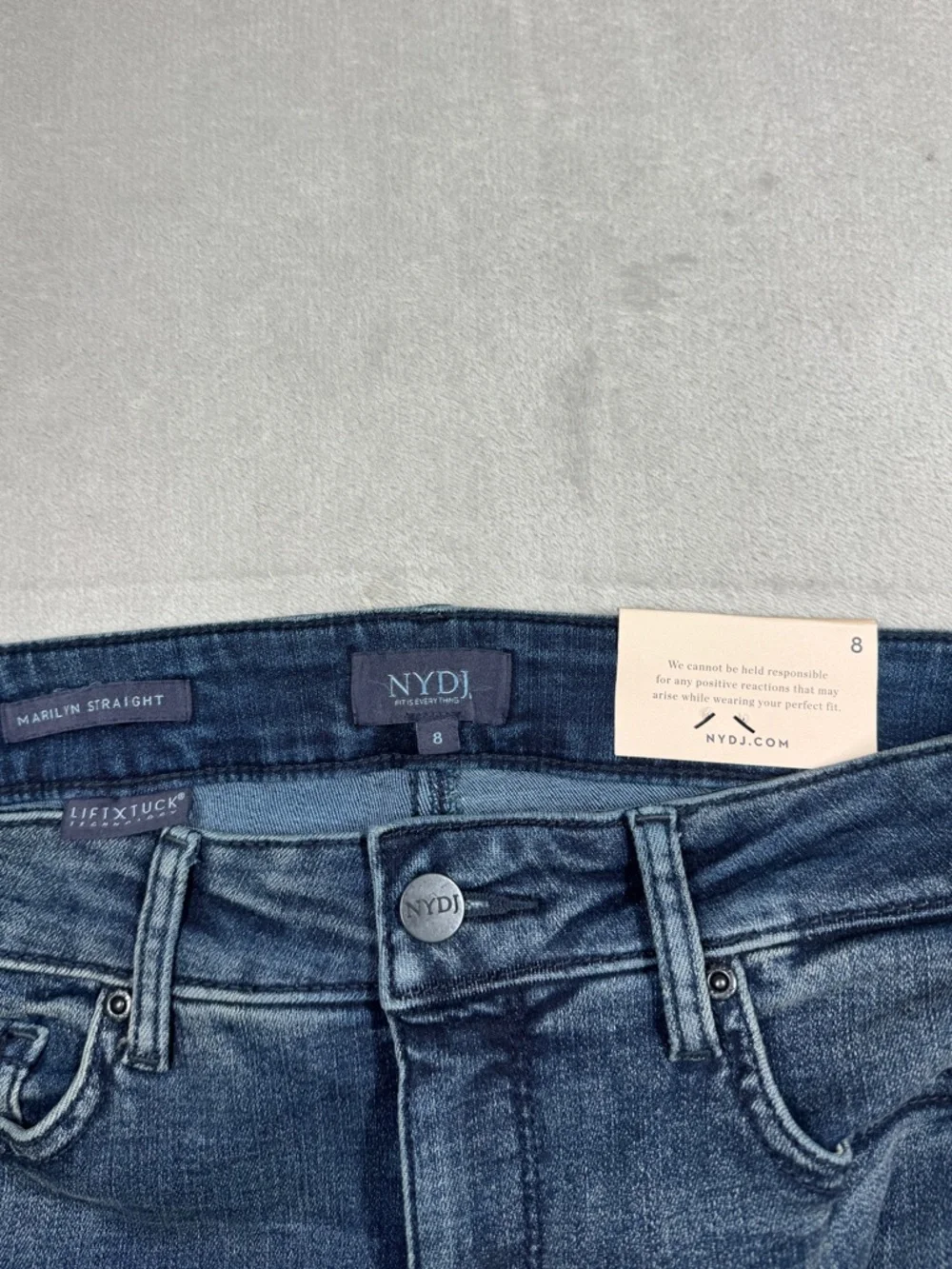 NWT NYDJ Marilyn Straight Lombard Lift Tuck Denim Cotton Blend Blue Jeans Size 8 - Picture 15 of 16